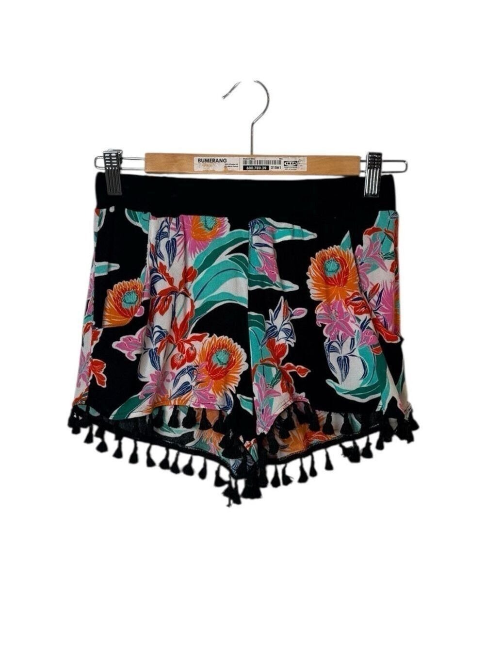 Trina Turk Black Multi Floral Tassel Hem Shorts Extra Small